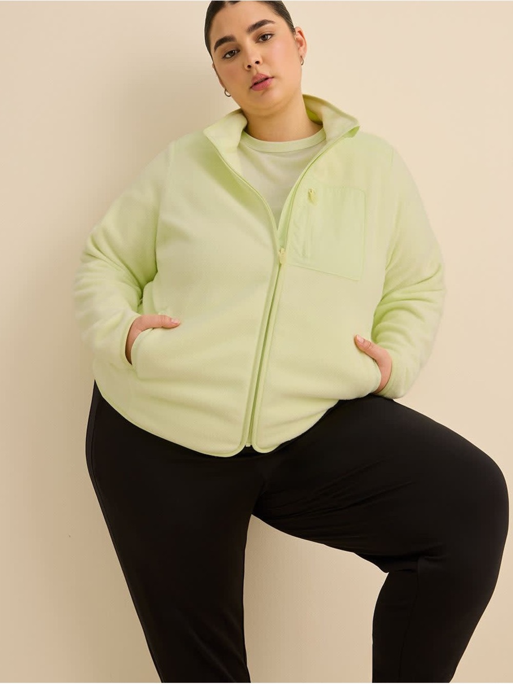 Polar Fleece Mock-Neck Jacket - Active Zone Lime Cream - Picture 4 of 5